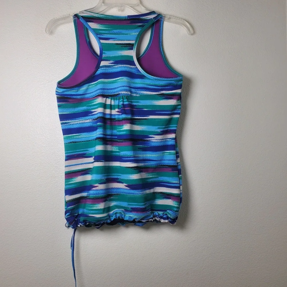 Athleta Tinker Tank Racerback Striped‎ Swim Tankini Swimsuit Top Blue Purple